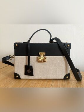 Charlotte Olympia Black Leather and Canvas Mini Trunk Satchel Handbag $1895